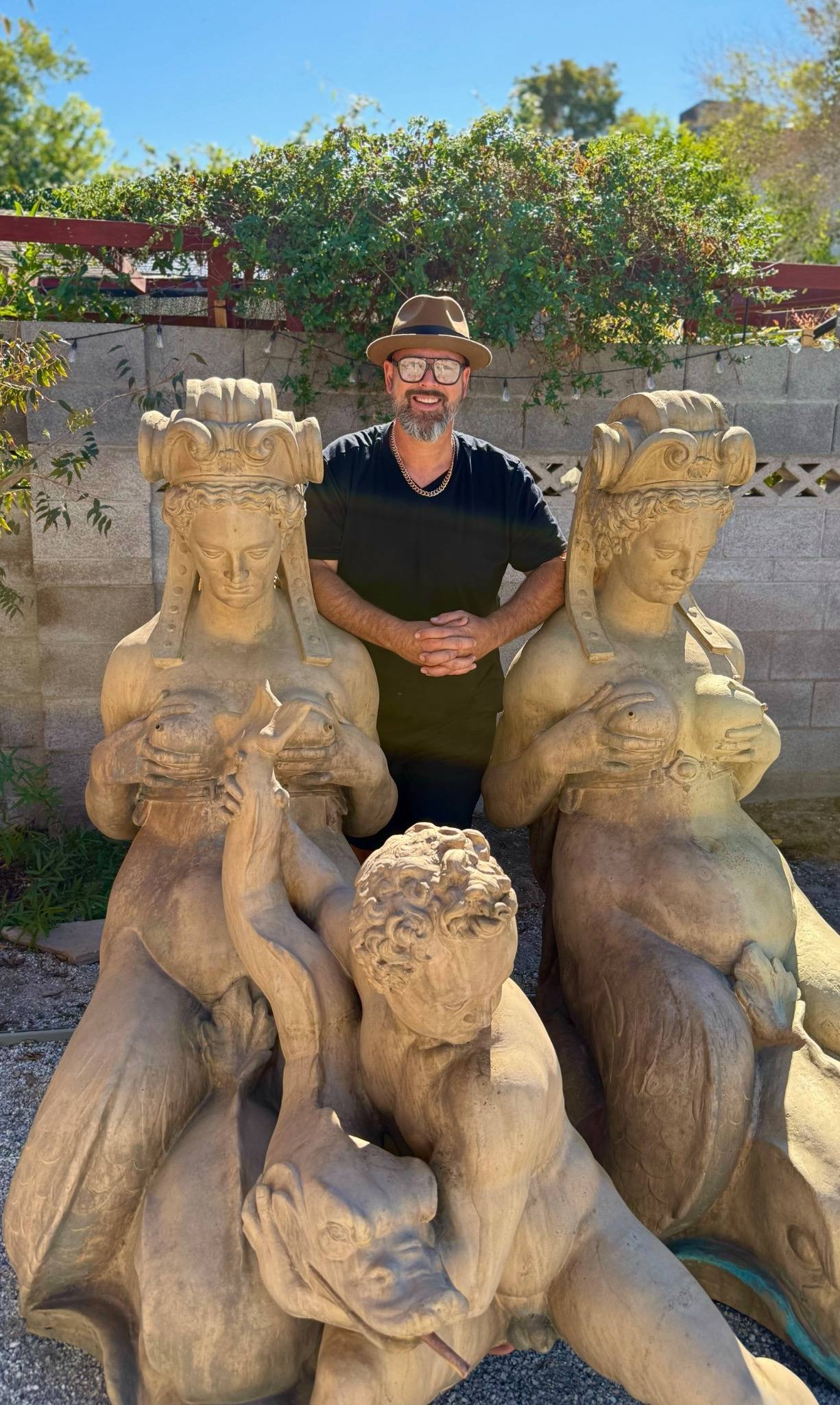 Classical sphinx caryatid fountain statues antique estate sculpture Las Vegas collectibles