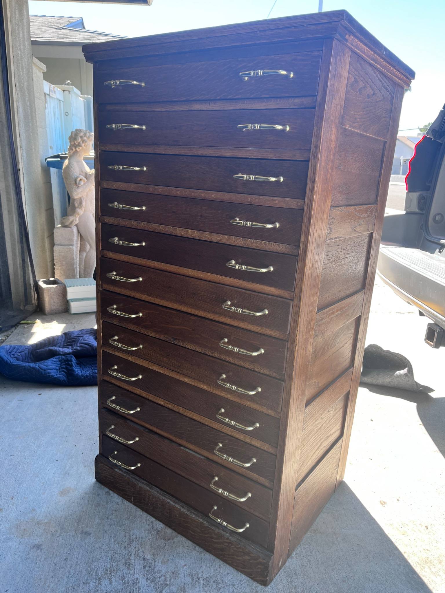 Antique oak map cabinet 12 drawers vintage furniture Las Vegas - sell antique furniture Las Vegas
