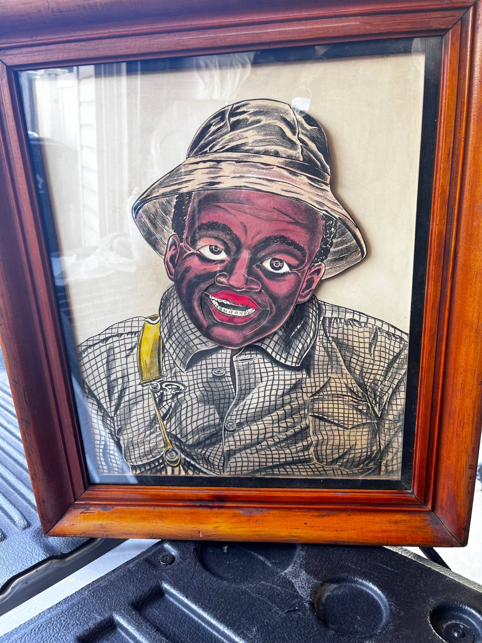 Vintage framed character portrait mahogany frame antique folk art collectible Las Vegas